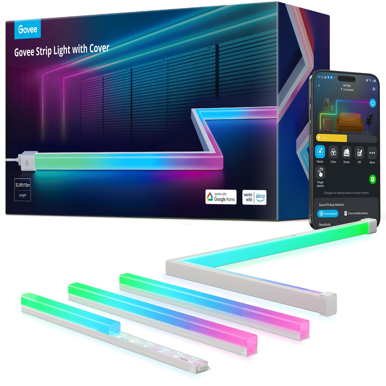Amazon.com: Govee RGBIC LED Strip Lights 32.8ft with Covers, Smart